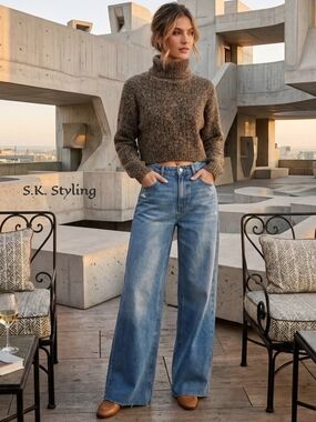 Vtg 80s Foret De Framboise Marled Boxy Cropped Turtleneck 90s Grunge Sweater L